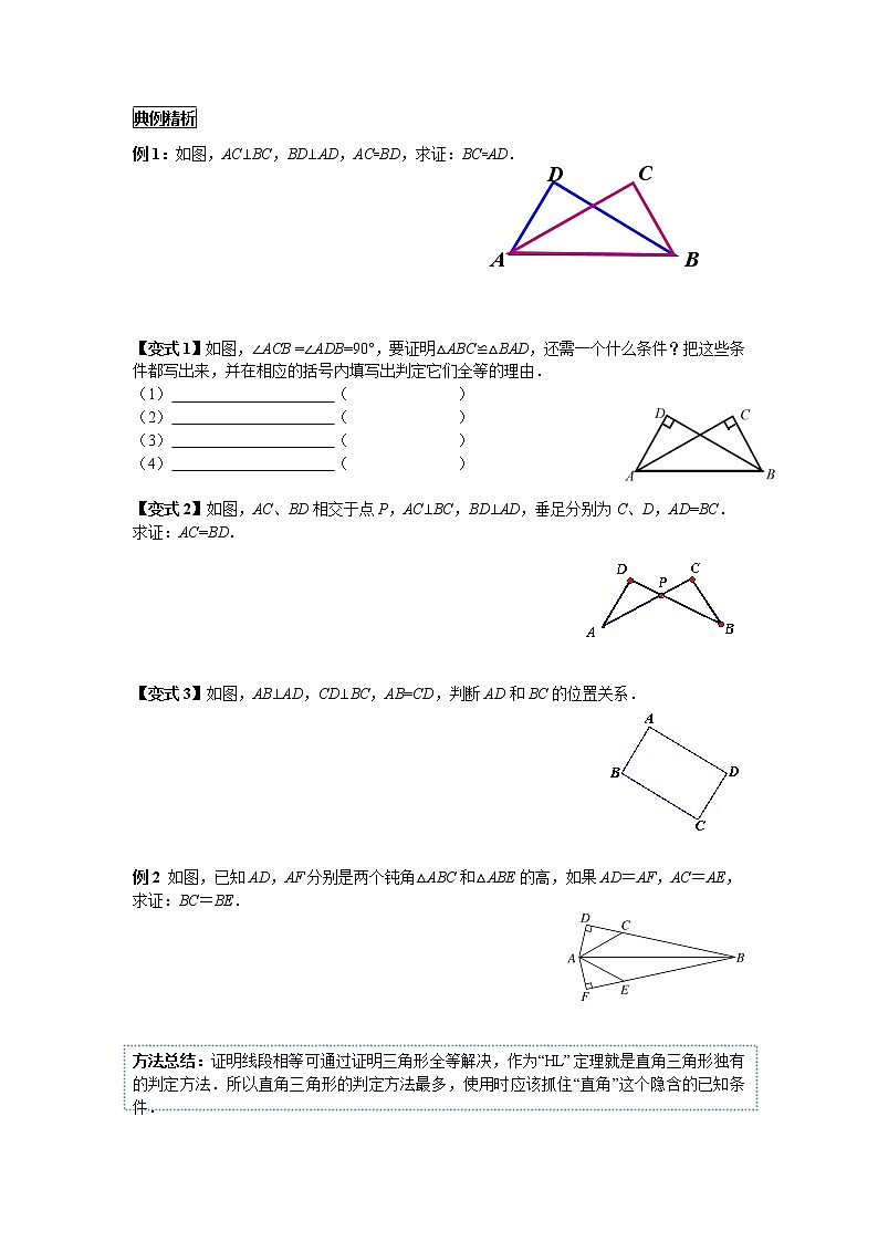 12.2 第4课时“斜边、直角边” 初中数学人教版八年级上册教案第3页