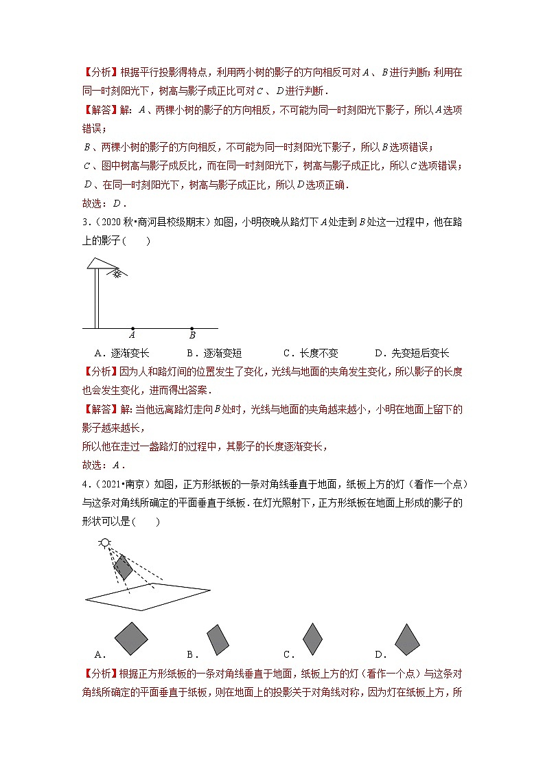 专题25.1 平行投影与中心投影（原卷+解析版）02