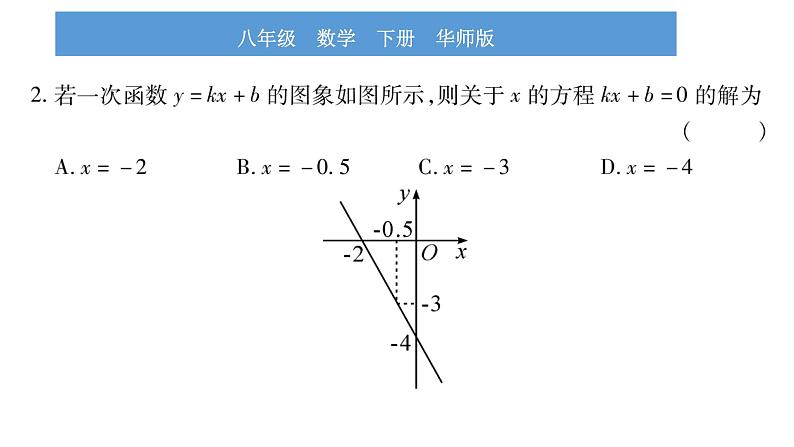 华师大版八年级下第17章函数及其图象17.5实践与探究第1课时一次函数与一次方程（组）、不等式的关系习题课件06