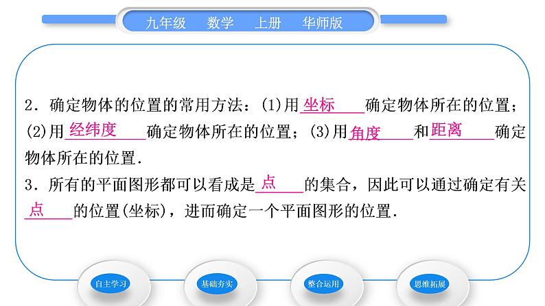 华师大版九年级数学上第23章图形的相似23.6图形与坐标1用坐标确定位置习题课件03