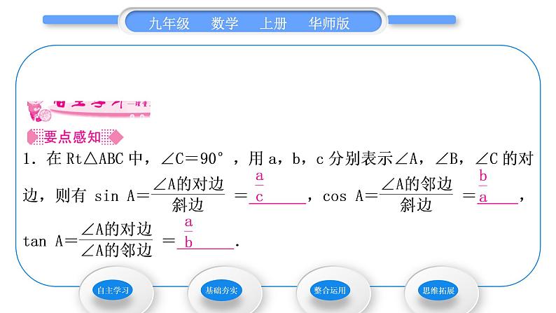 华师大版九年级数学上第24章解直角三角形24.3锐角三角函数1锐角三角函数第1课时锐角三角函数习题课件02