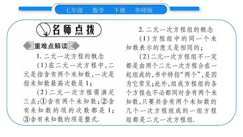 华师大版七年级数学下第7章 一次方程组7.1 二元一次方程组和它的解习题课件习题课件02