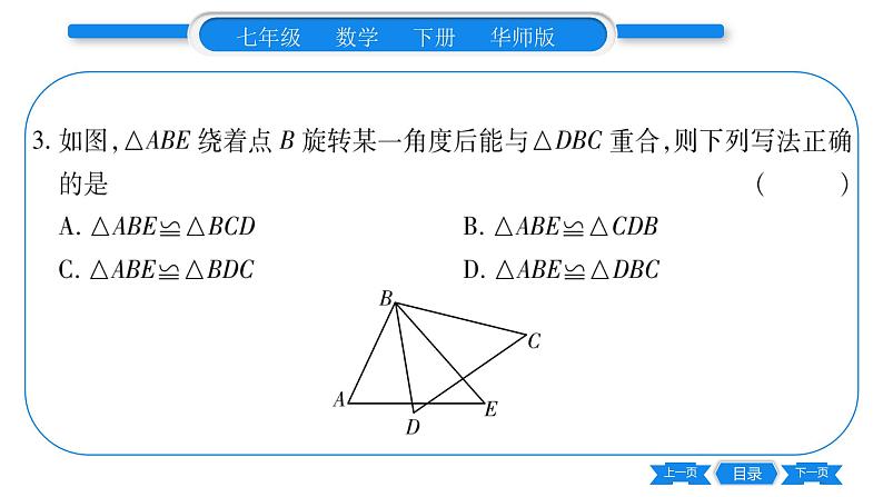 华师大版七年级数学下第10章轴对称、平移与旋转10.5 图形的全等习题课件08