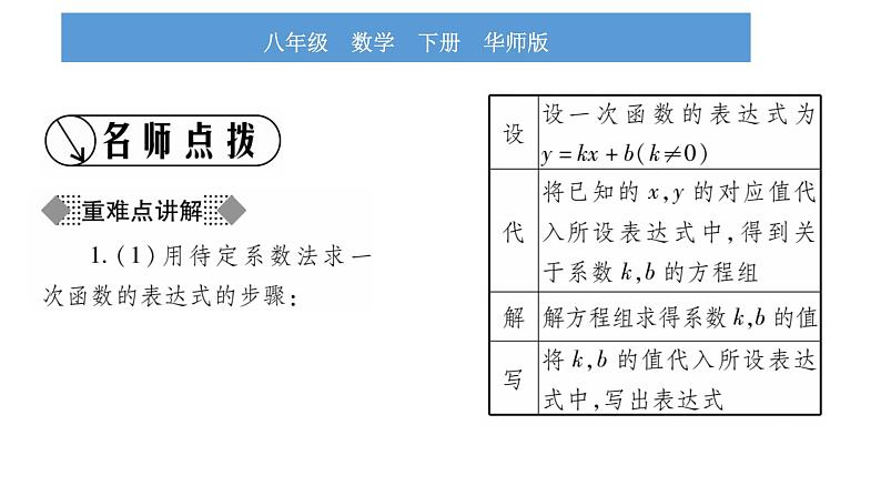 华师大版八年级下第17章函数及其图象17.3一次函数4求一次函数的表达式习题课件02