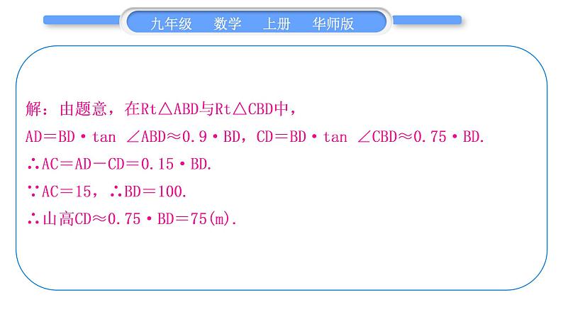 华师大版九年级数学上第24章解直角三角形知能素养小专题(四)解直角三角形实际问题中的几种数学模型习题课件07