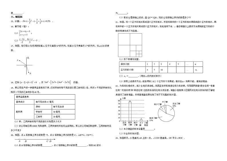 安徽省合肥市2022年七年级上学期期末数学试题解析版02