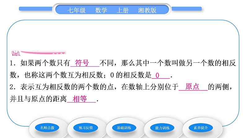 湘教版七年级数学上第1章有理数2数轴、相反数与绝对值2相反数习题课件第7页