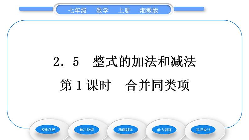 湘教版七年级数学上第2章代数式5整式的加法和减法第1课时合并同类项习题课件01