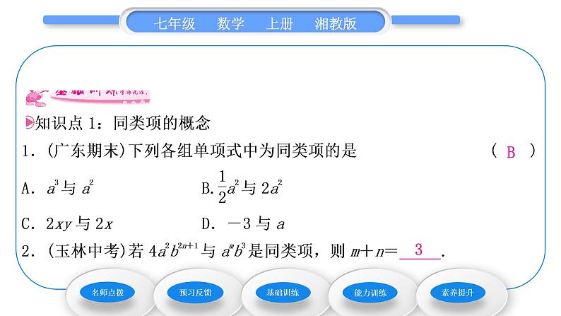 湘教版七年级数学上第2章代数式5整式的加法和减法第1课时合并同类项习题课件07