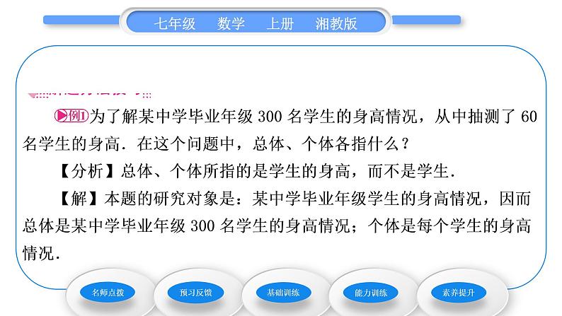 湘教版七年级数学上第5章数据的收集与统计图1数据的收集与抽样第1课时总体与个体、全面调查习题课件第3页