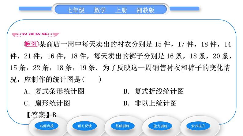 湘教版七年级数学上第5章数据的收集与统计图2统计图第2课时复式统计图习题课件第5页