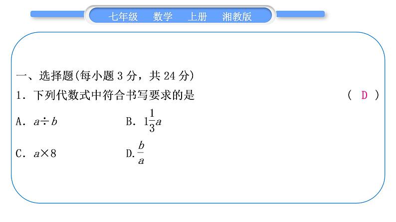 湘教版七年级数学上专项期末复习(二)代数式习题课件02