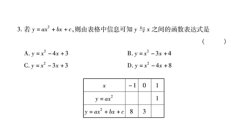 华师大版九年级数学下第26章二次函数26.2 二次函数的图象与性质3求二次函数的表达式习题课件07