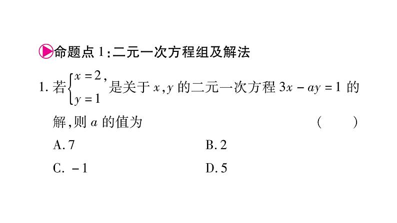 湘教版七年级数学下第1章二元一次方程组第1章 常考命题点突破习题课件第2页