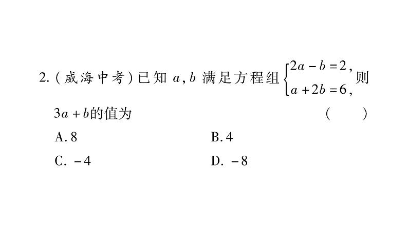 湘教版七年级数学下第1章二元一次方程组第1章 常考命题点突破习题课件第3页