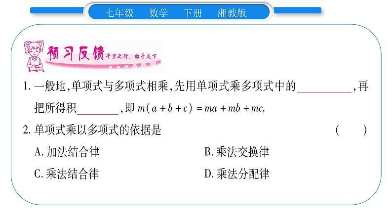 湘教版七年级数学下第2章整式的乘法2.1 整式的乘法4多项式的乘法第1课时单项式与多项式相乘习题课件第8页