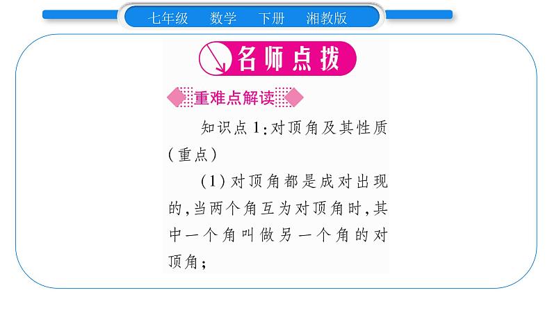 湘教版七年级数学下第4章相交线与平行线4.1平面上两条直线的位置关系2相交直线所成的角习题课件第2页