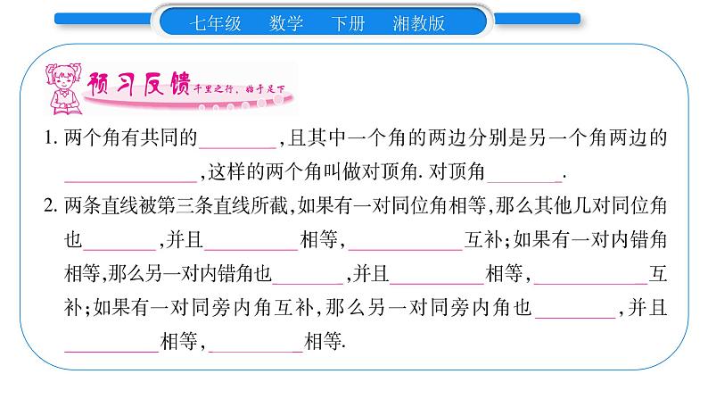 湘教版七年级数学下第4章相交线与平行线4.1平面上两条直线的位置关系2相交直线所成的角习题课件第8页