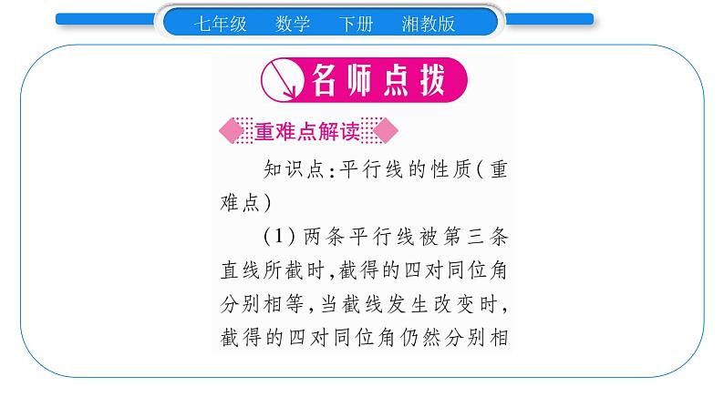 湘教版七年级数学下第4章相交线与平行线4.3 平行线的性质习题课件第2页