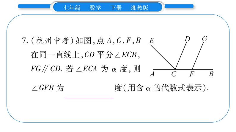 湘教版七年级数学下第4章相交线与平行线小专题（三）平行线的性质与判定习题课件第8页