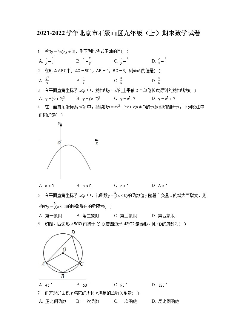 2021-2022学年北京市石景山区九年级（上）期末数学试卷（含答案解析）第1页