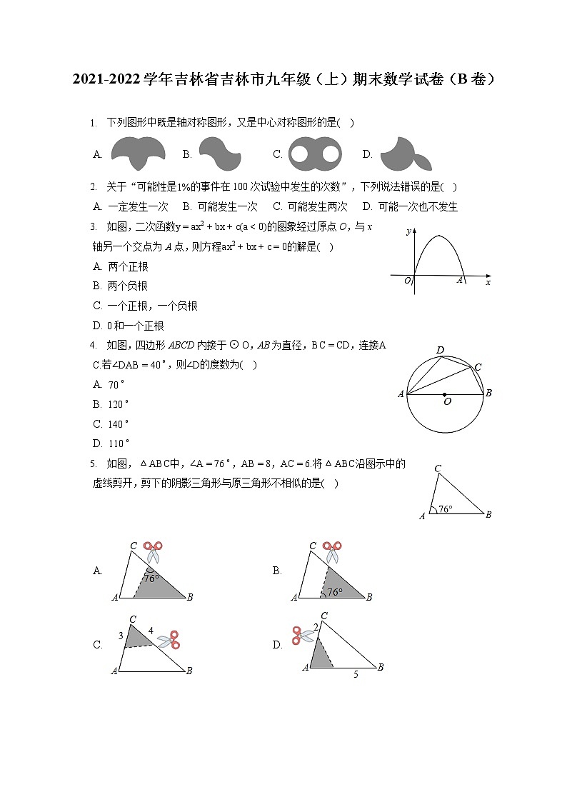 2021-2022学年吉林省吉林市九年级（上）期末数学试卷（B卷）（含答案解析）01
