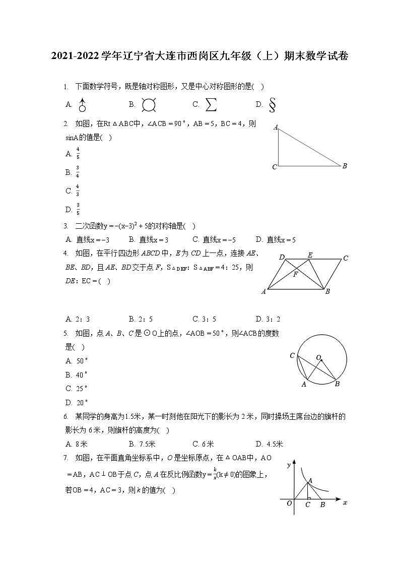 2021-2022学年辽宁省大连市西岗区九年级（上）期末数学试卷（含答案解析）第1页