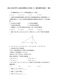 2021-2022学年上海市奉贤区九年级（上）期末数学试卷（一模）（含答案解析）