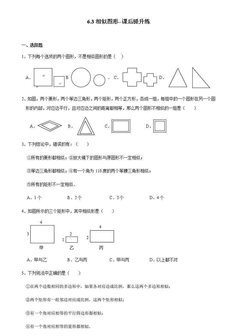 6.3 相似图形-苏科版九年级数学下册课后提升练(含答案)01