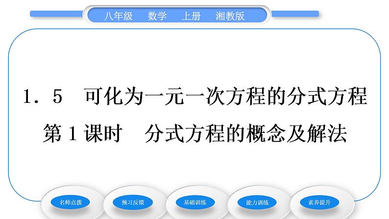 湘教版八年级数学上第1章分式1.5可化为一元一次方程的分式方程第1课时分式方程的概念及解法习题课件第1页