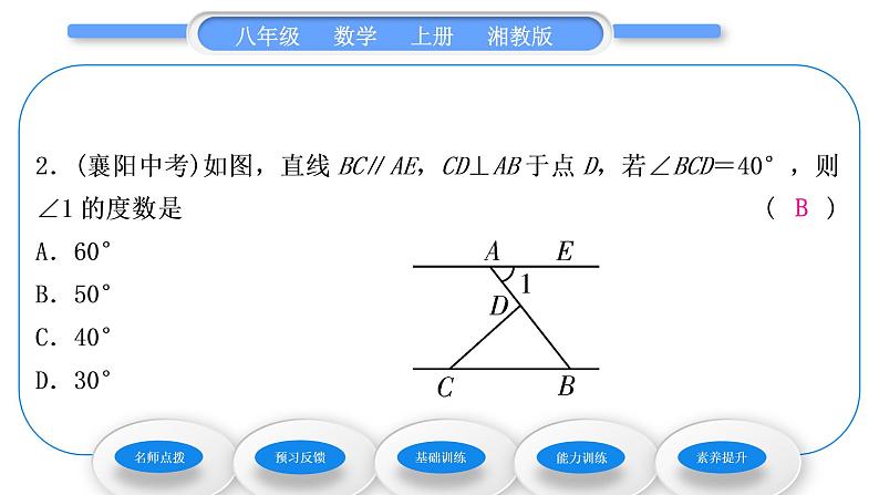 湘教版八年级数学上第2章三角形2.1三角形第3课时三角形的内角和外角习题课件第7页