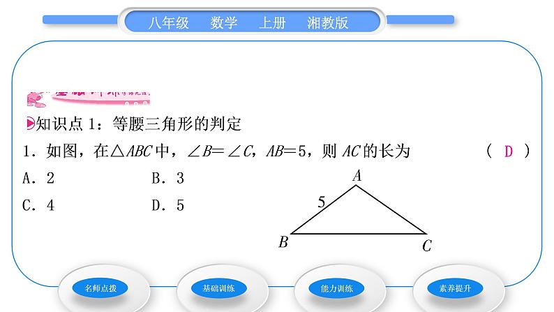 湘教版八年级数学上第2章三角形2.3等腰三角形第2课时等腰三角形的判定习题课件07