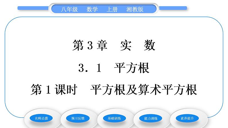 湘教版八年级数学上第3章实数3.1平方根第1课时平方根及算术平方根习题课件第1页