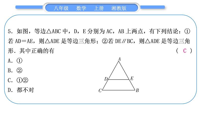 湘教版八年级数学上期末复习(六)综合复习习题课件第6页