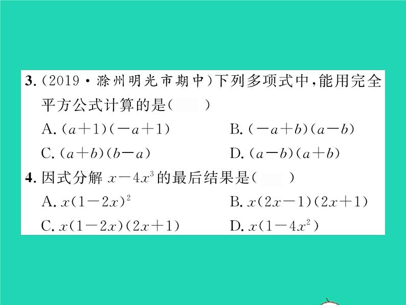 2022七年级数学下册第8章整式的乘法与因式分解双休作业38.3_8.4习题课件新版沪科版03