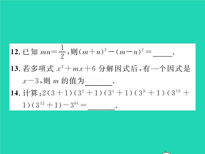 2022七年级数学下册第8章整式的乘法与因式分解双休作业38.3_8.4习题课件新版沪科版08