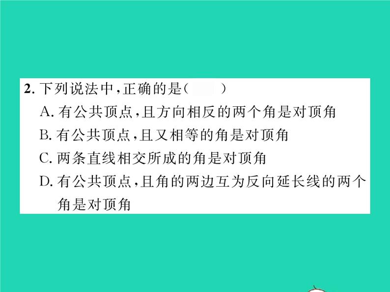 2022七年级数学下册第10章相交线与平行线10.1相交线第1课时对顶角及其性质习题课件新版沪科版03