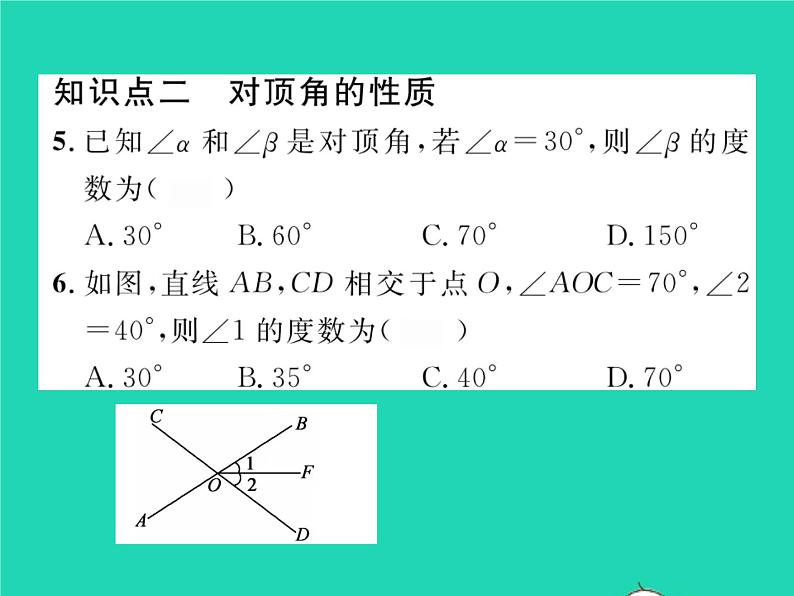 2022七年级数学下册第10章相交线与平行线10.1相交线第1课时对顶角及其性质习题课件新版沪科版05