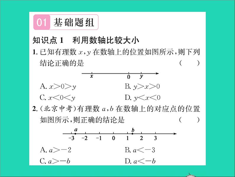 2022七年级数学上册第一章有理数1.4有理数的大小习题课件新版冀教版02