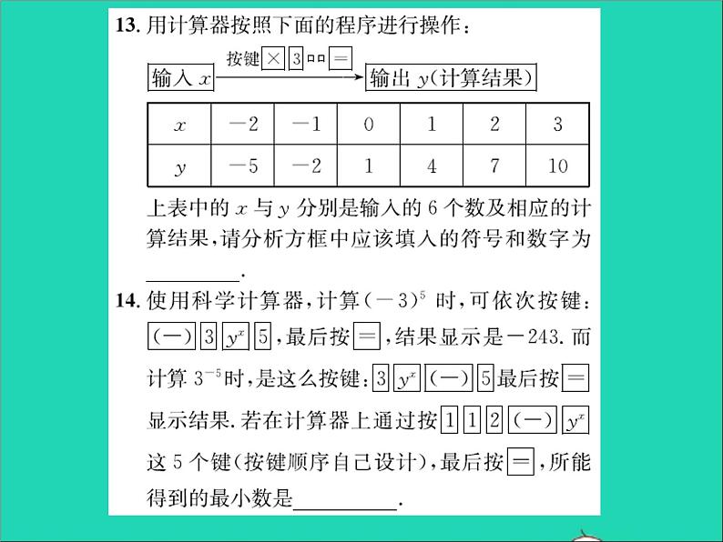 2022七年级数学上册第一章有理数1.12计算器的使用习题课件新版冀教版第7页