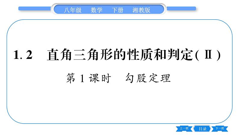 湘教版八年级数学下第1章直角三角形1.2 直角三角形的性质和判定（Ⅱ）第1课时勾股定理习题课件01