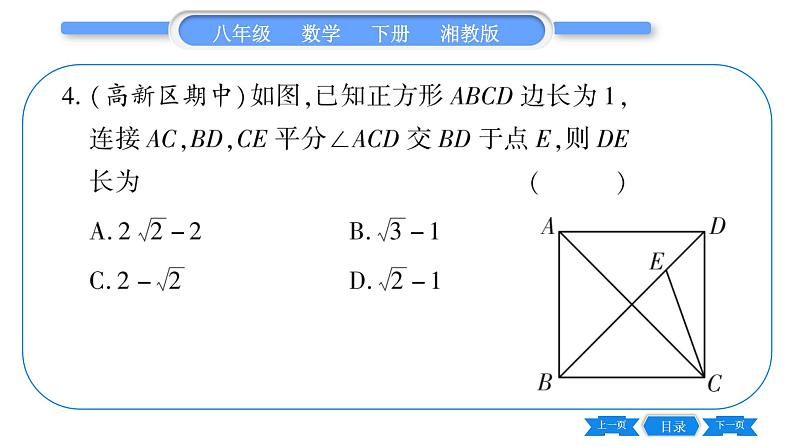 湘教版八年级数学下专项基本功训练(九)正方形的性质与判定习题课件05