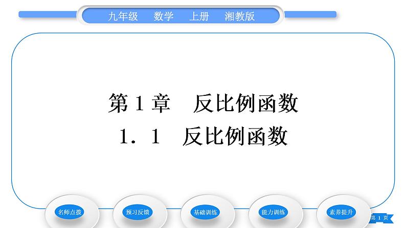 湘教版九年级数学上第1章反比例函数1.1反比例函数习题课件第1页