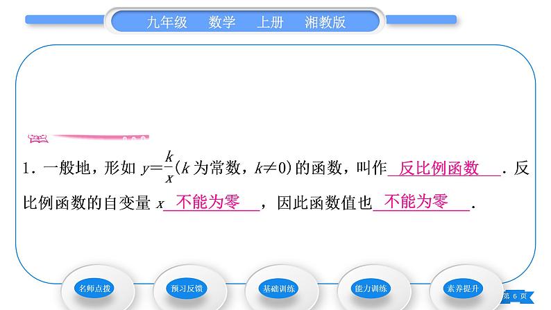 湘教版九年级数学上第1章反比例函数1.1反比例函数习题课件第6页