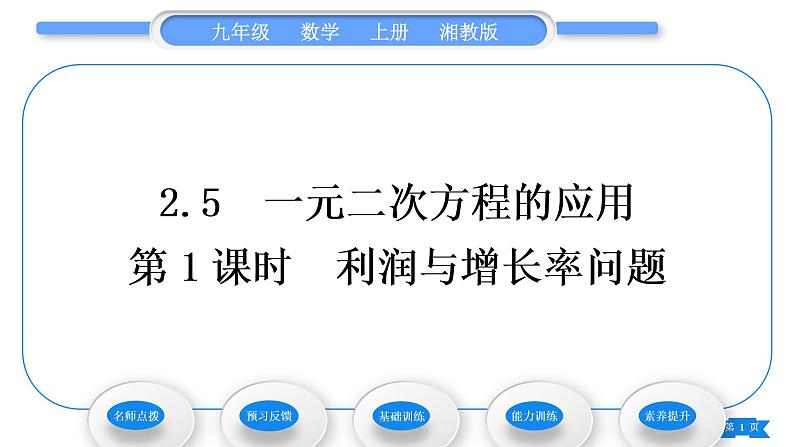 湘教版九年级数学上第2章一元二次方程2.5一元二次方程的应用第1课时利润与增长率问题习题课件01