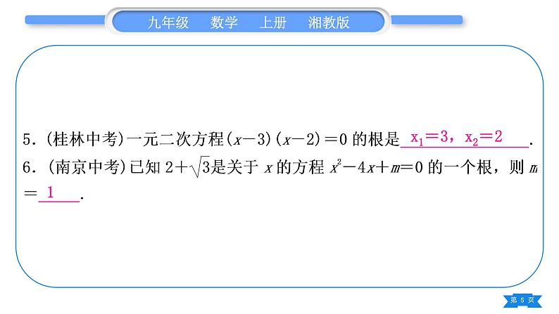 湘教版九年级数学上第2章一元二次方程中考重热点突破习题课件05