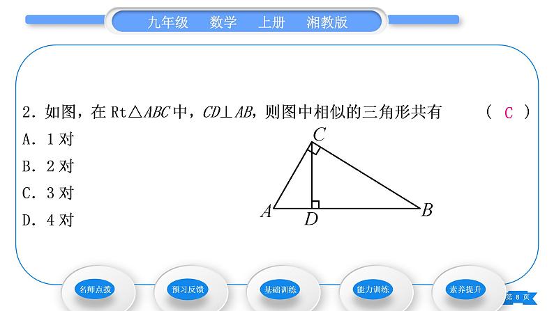 湘教版九年级数学上第3章图形的相似3.4相似三角形的判定与性质3.4.1 相似三角形的判定第2课时相似三角形的判定定理习题课件08