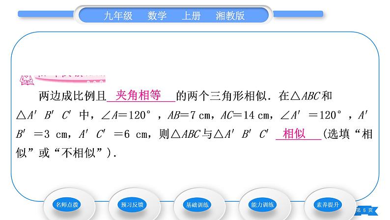 湘教版九年级数学上第3章图形的相似3.4相似三角形的判定与性质3.4.1 相似三角形的判定第3课时相似三角形的判定定理习题课件05