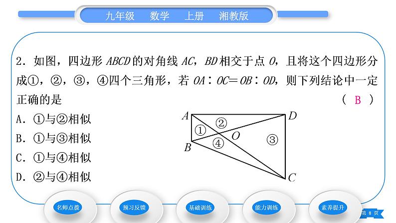 湘教版九年级数学上第3章图形的相似3.4相似三角形的判定与性质3.4.1 相似三角形的判定第3课时相似三角形的判定定理习题课件08