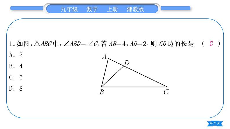 湘教版九年级数学上第3章图形的相似3.4相似三角形的判定与性质小专题(七) 相似三角形性质与判定的综合应用习题课件02